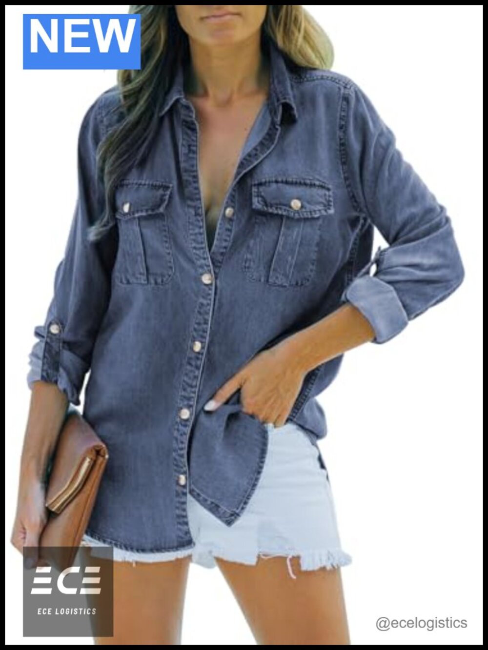 Sidefeel Denim Button Down Shirt Long Sleeve Jean Top